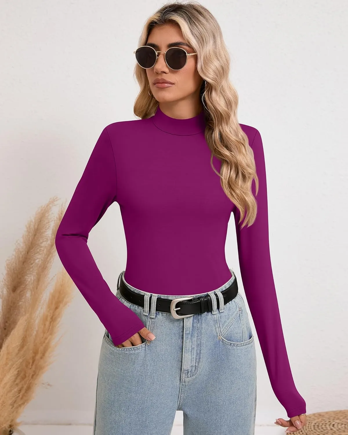 Riyiper 3 Pack Women's Tight Mock Turtleneck Tops Fitted Lightweight Long Sleeve Base Layer Shirts