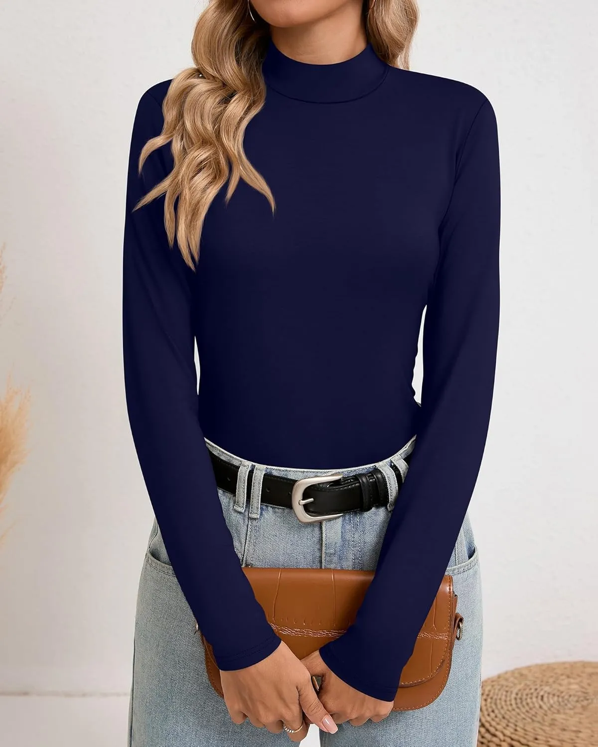 Riyiper 3 Pack Women's Tight Mock Turtleneck Tops Fitted Lightweight Long Sleeve Base Layer Shirts