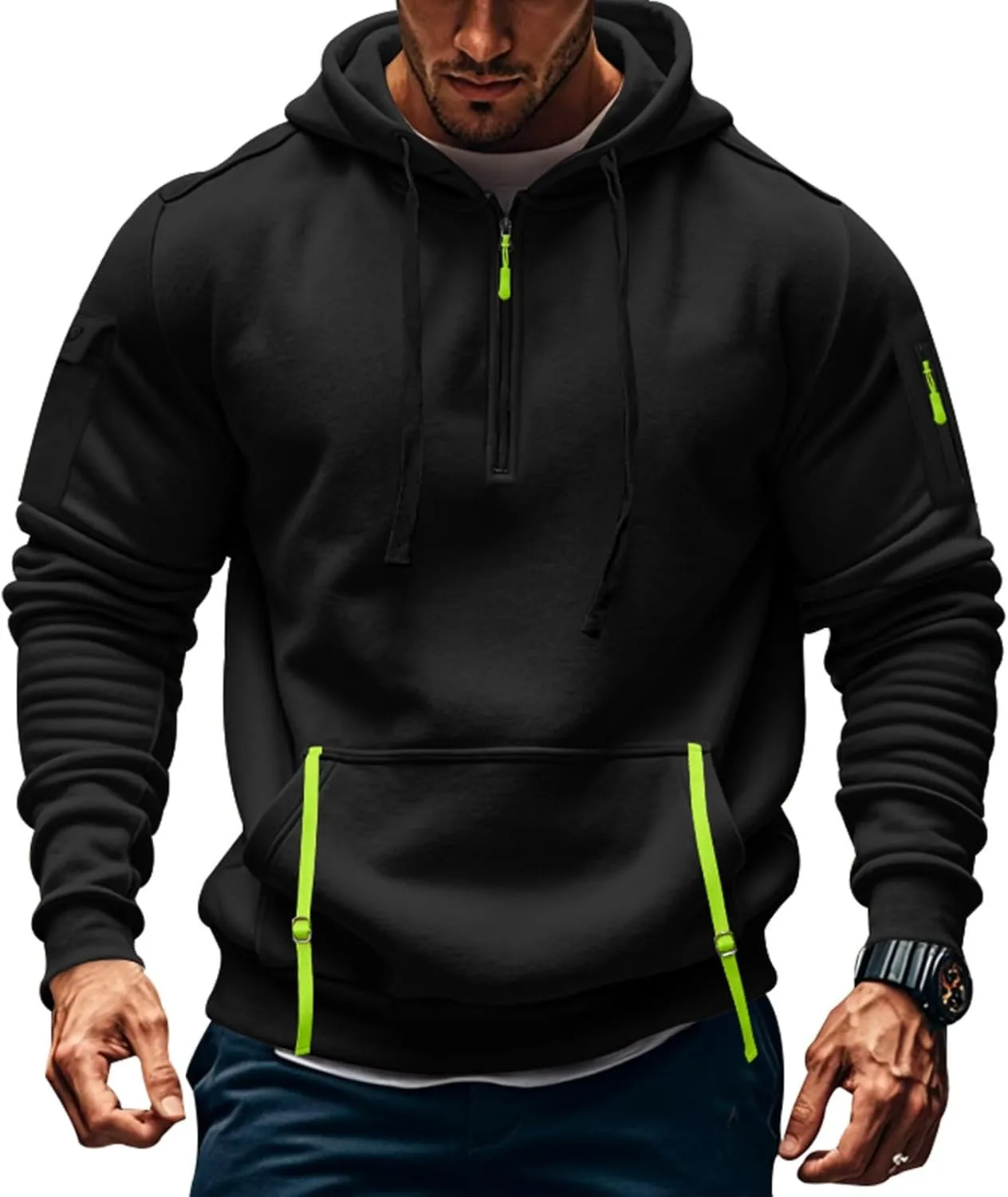 RTTUIOP Hoodies For Men Full Zip/Half Zip Hoodie Tactical Sweatshirt Vintage Long Sleeve Casual Fashion Hoodie