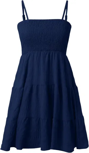 Ruffle Dress Women Spaghetti Strap Square Neck Mini Casual Summer Tiered Ruffle Dress