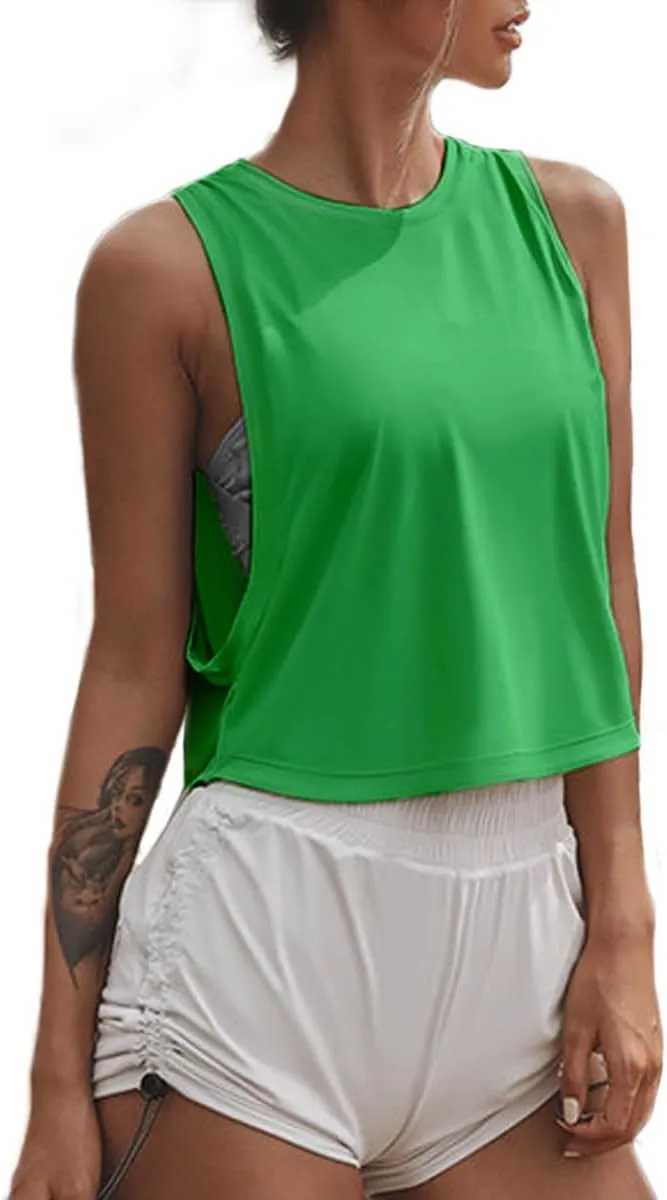 Sanutch High Neck Crop Top Workout Shirts Cropped Muscle Tank for Women