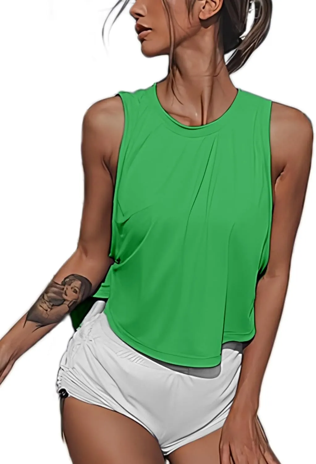 Sanutch High Neck Crop Top Workout Shirts Cropped Muscle Tank for Women