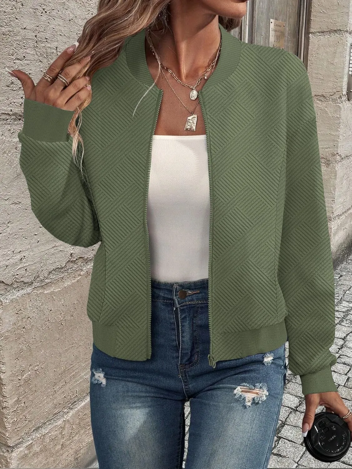 SAUKOLE Womens Full Zipper Sweatshirt Jackets 2024 Fashion Lightweight Casual Long Sleeve Shirt Jacket Coats