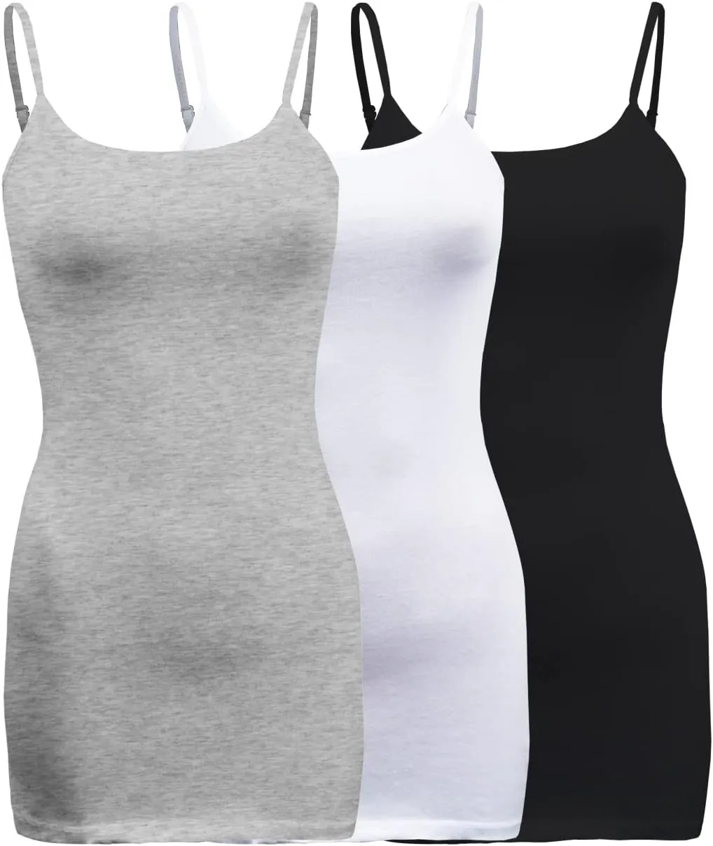 ShezPretty 3-Pack - Women's Basic Cami with Adjustable Spaghetti Straps Tank Top