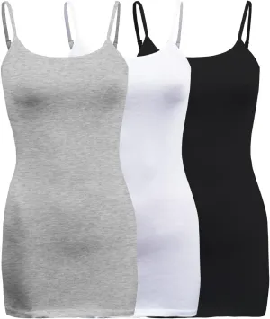 ShezPretty 3-Pack - Women's Basic Cami with Adjustable Spaghetti Straps Tank Top