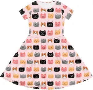 Short Sleeve Children's Dress Summer Dress for Teen Girls with Pocket Round Neckline