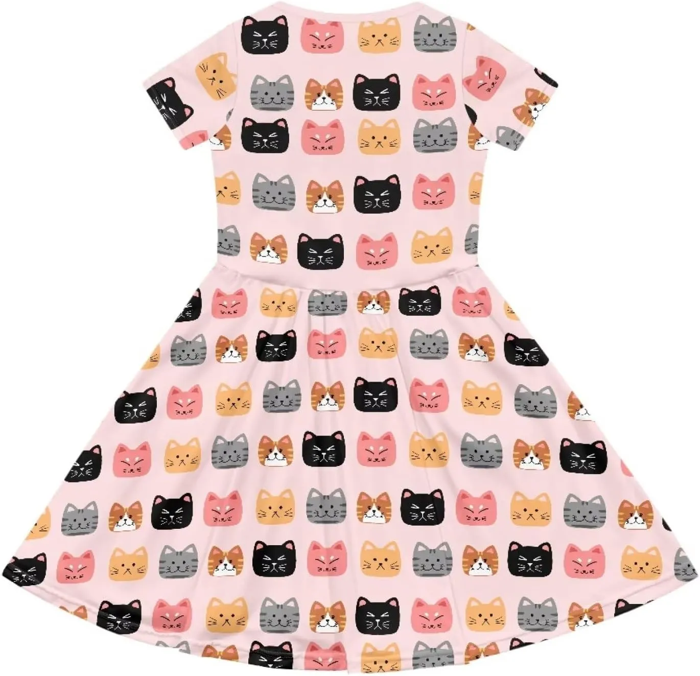 Short Sleeve Children's Dress Summer Dress for Teen Girls with Pocket Round Neckline