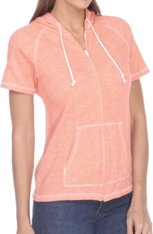 Short Sleeve Zip Hoodie Women Cotton Blend Hoodie Zip Up Pocket Short Sleeve JacketComfortable for Everyday Wear