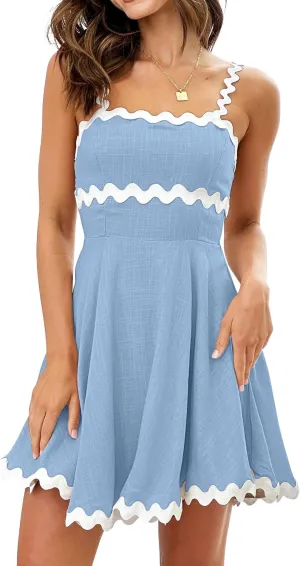 Shy Velvet 2025 Women's Summer Mini Dress Casual Linen Dress Cocktail Dresses for Women Sundresses with RIC Rac Trim