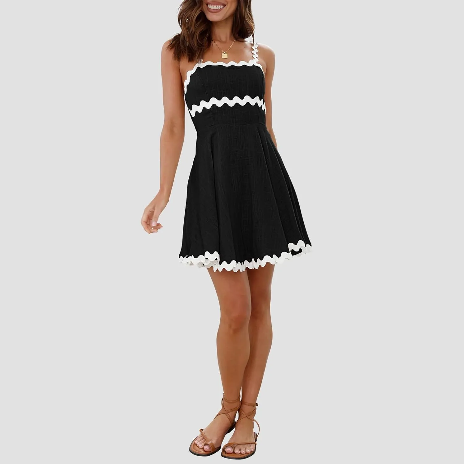 Shy Velvet 2025 Women's Summer Mini Dress Casual Linen Dress Cocktail Dresses for Women Sundresses with RIC Rac Trim