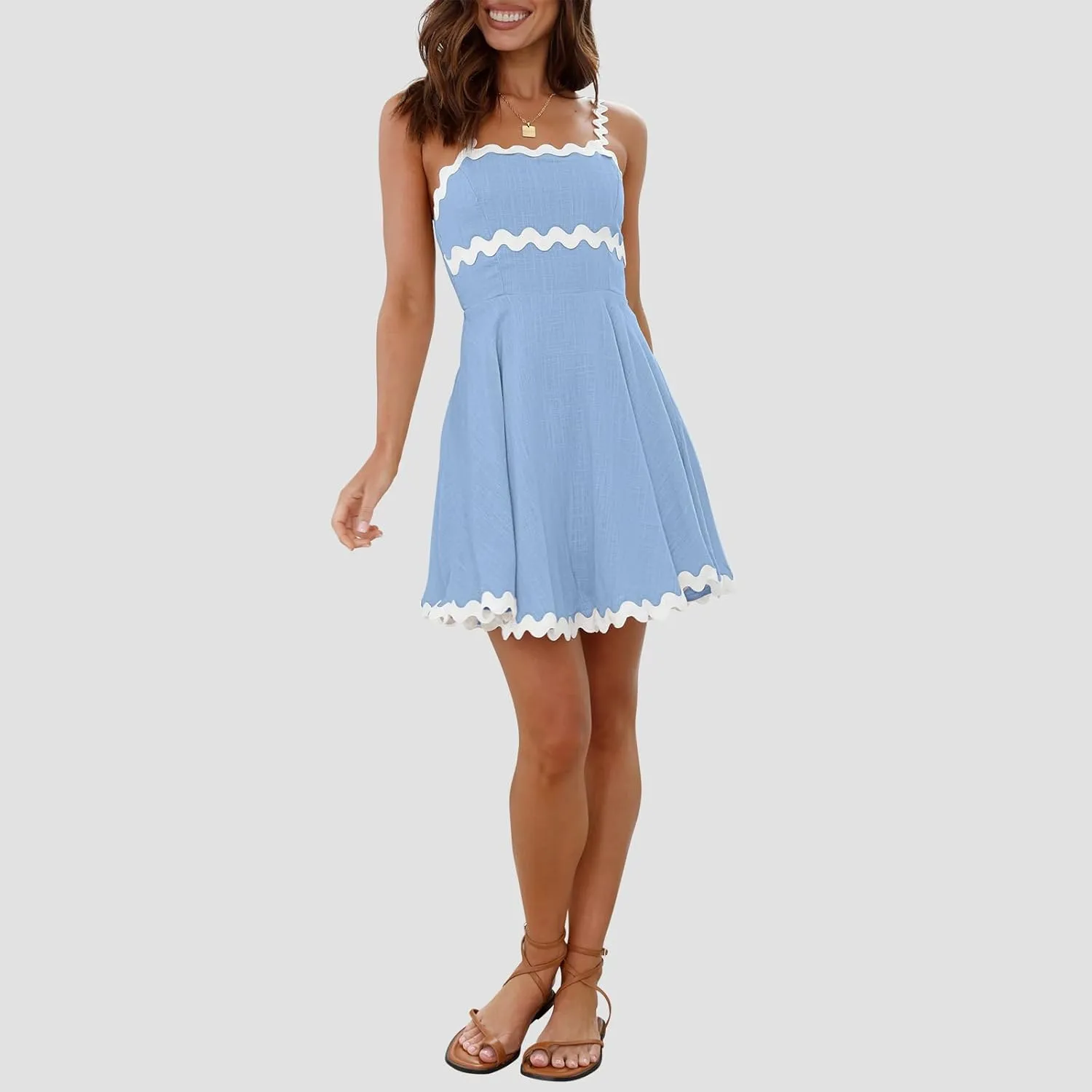 Shy Velvet 2025 Women's Summer Mini Dress Casual Linen Dress Cocktail Dresses for Women Sundresses with RIC Rac Trim