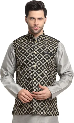 Silk Embroided Zari Nehru Jacket Only, Ethnic Traditional Wear