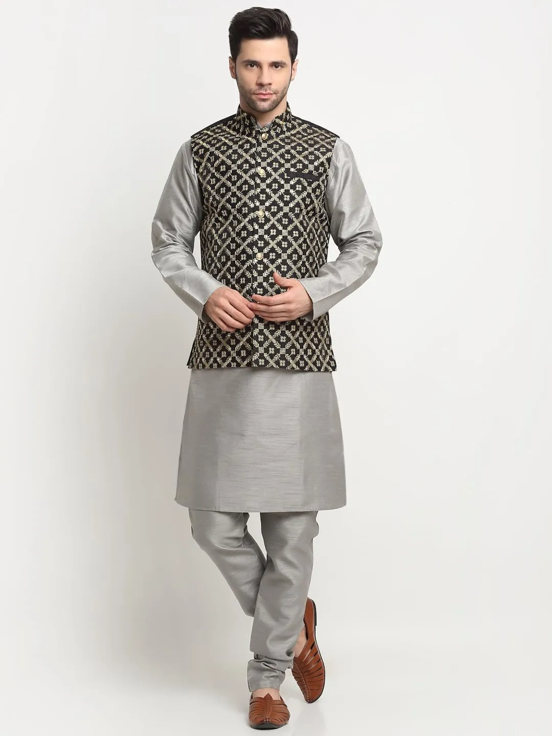 Silk Embroided Zari Nehru Jacket Only, Ethnic Traditional Wear