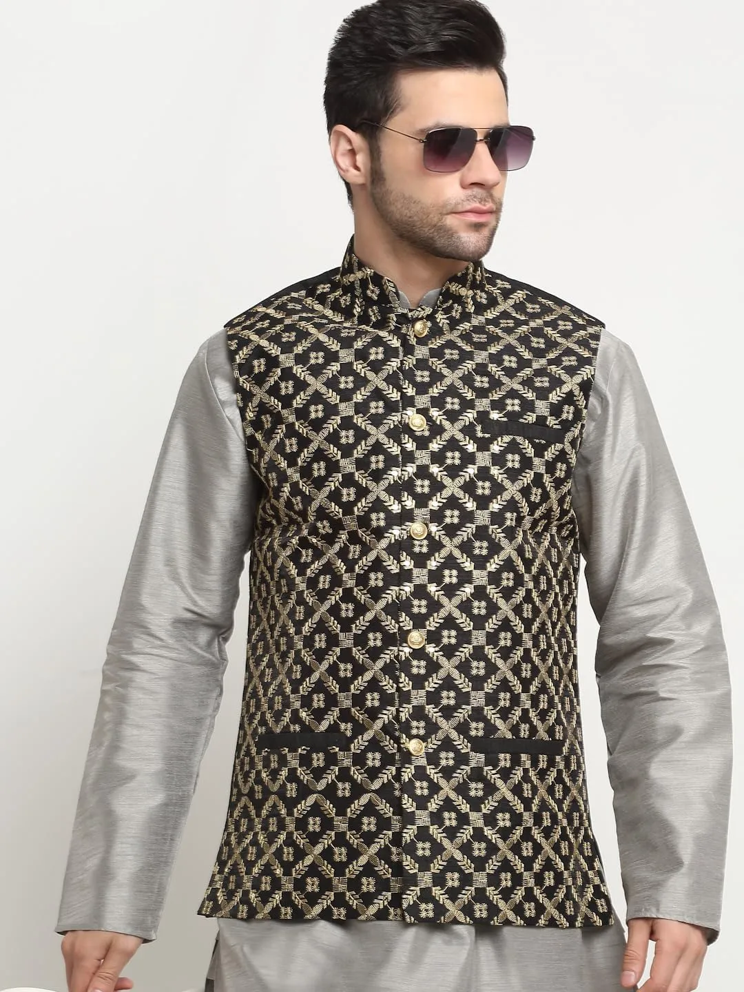 Silk Embroided Zari Nehru Jacket Only, Ethnic Traditional Wear