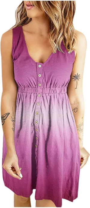 Sinzelimin Dresses for Women 2024 Casual Summer Sleeveless V-Neck Mini Dress, Women's Trendy Beach Sundresses Tank Dresses