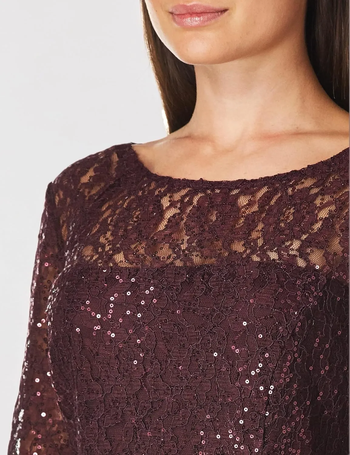S.L. Fashions Women's Tea Length Three Quarter Sleeve Sequin Lace Dress