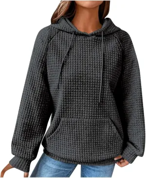 SMIDOW Oversized Hoodies For Women Trendy 2023 Waffle Knit Hooded Sweatshirt Casual Loose Fall Winter Pullover Tops