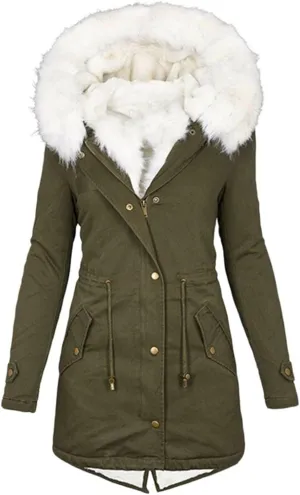 SMIDOW Womens Warm Winter Coats Trendy 2023 Fuzzy Fleece Lined Long Parka Thicken Jackets Outwear With Faux-Fur Hood