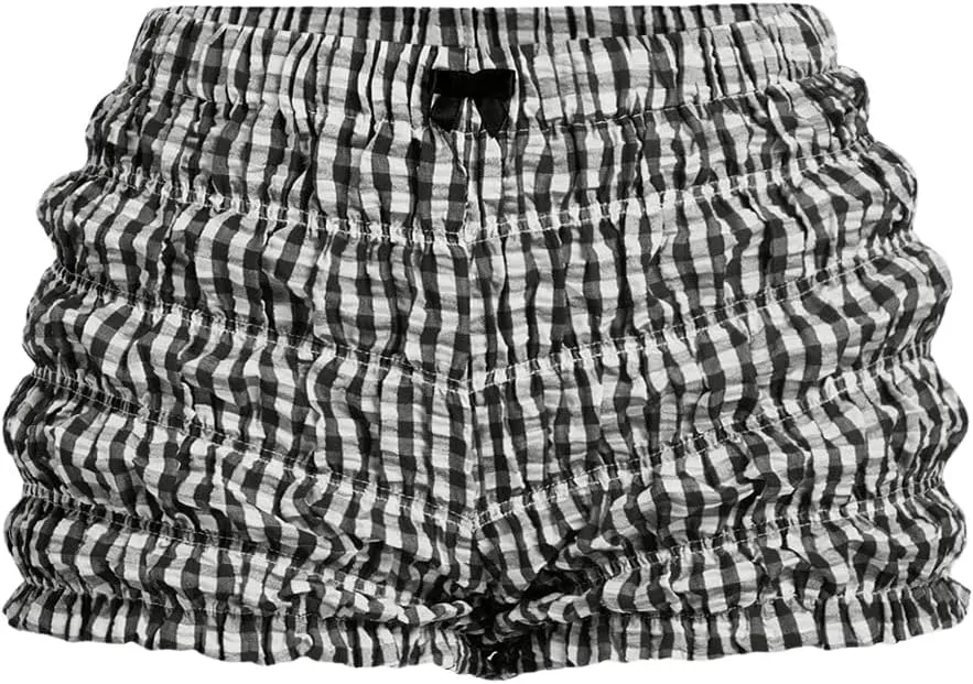 SOLY HUX Women's Ruffle Shorts Plaid Y2k Lace Bloomers Elastic Waist Frill Bottoms Gingham Micro Boyshorts