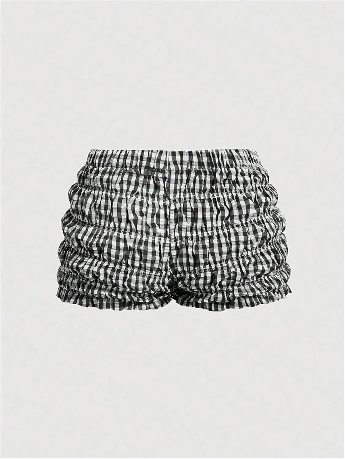 SOLY HUX Women's Ruffle Shorts Plaid Y2k Lace Bloomers Elastic Waist Frill Bottoms Gingham Micro Boyshorts