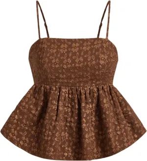 SOLY HUX Women's Spaghetti Strap Ruffle Hem Peplum Cami Top Jacquard Camisole
