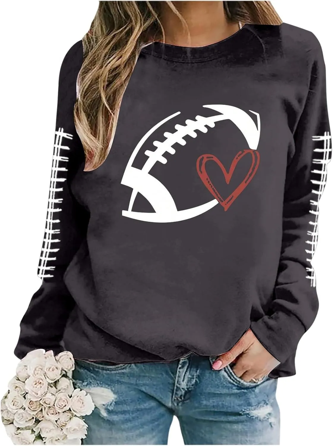 Sorry Can't Football Bye Shirt for Women Oversized Long Sleeve Game Day Sweatshirts Crew Neck Comfort Pullover Tops
