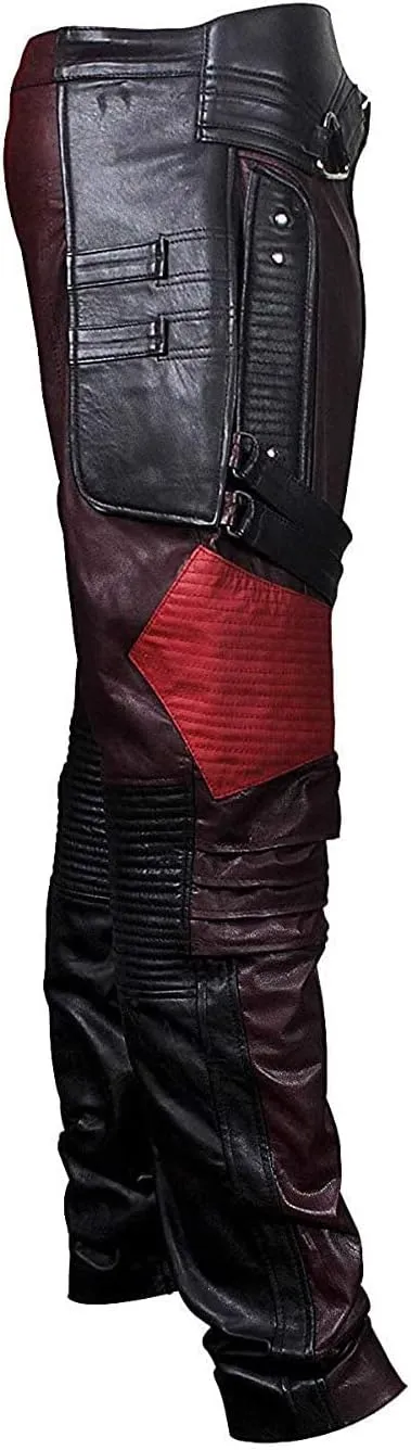 SpazeUp Distressed Red Maroon Leather Jacket Men - Star Superhero Cosplay Costume Jacket Pants