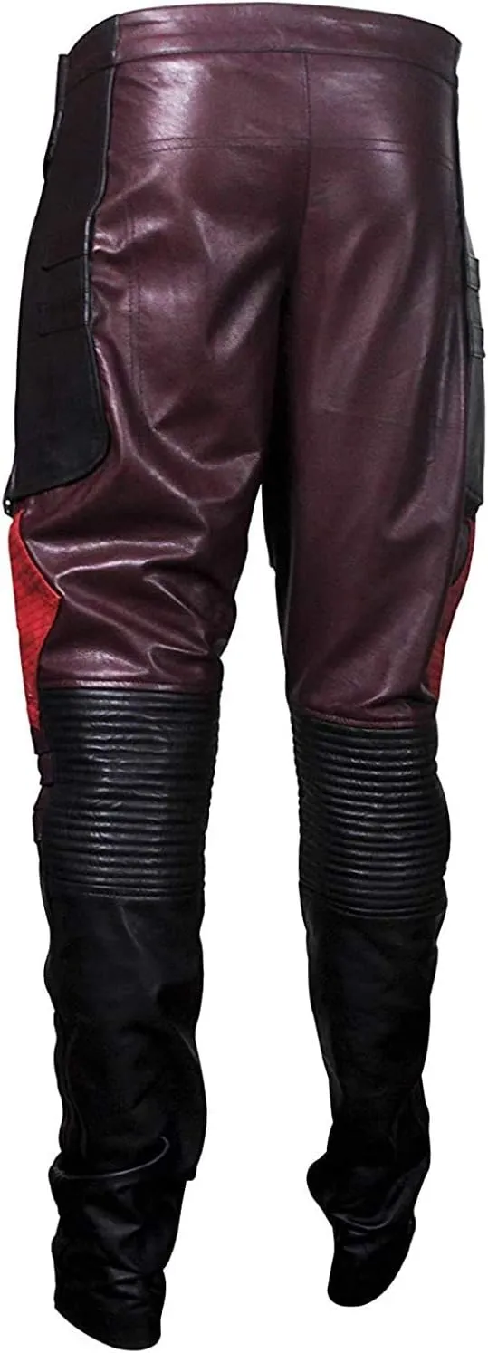 SpazeUp Distressed Red Maroon Leather Jacket Men - Star Superhero Cosplay Costume Jacket Pants