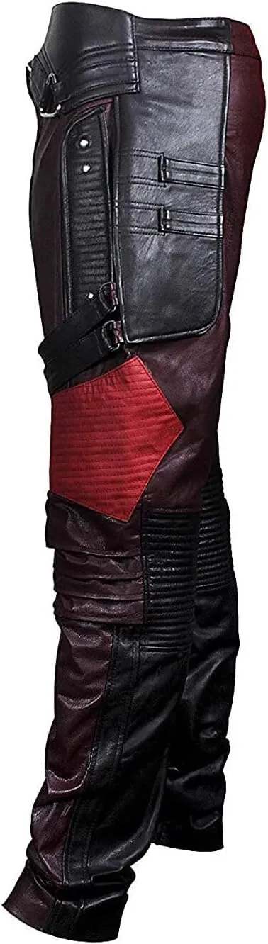 SpazeUp Distressed Red Maroon Leather Jacket Men - Star Superhero Cosplay Costume Jacket Pants