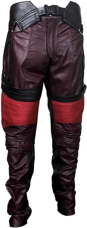 SpazeUp Distressed Red Maroon Leather Jacket Men - Star Superhero Cosplay Costume Jacket Pants