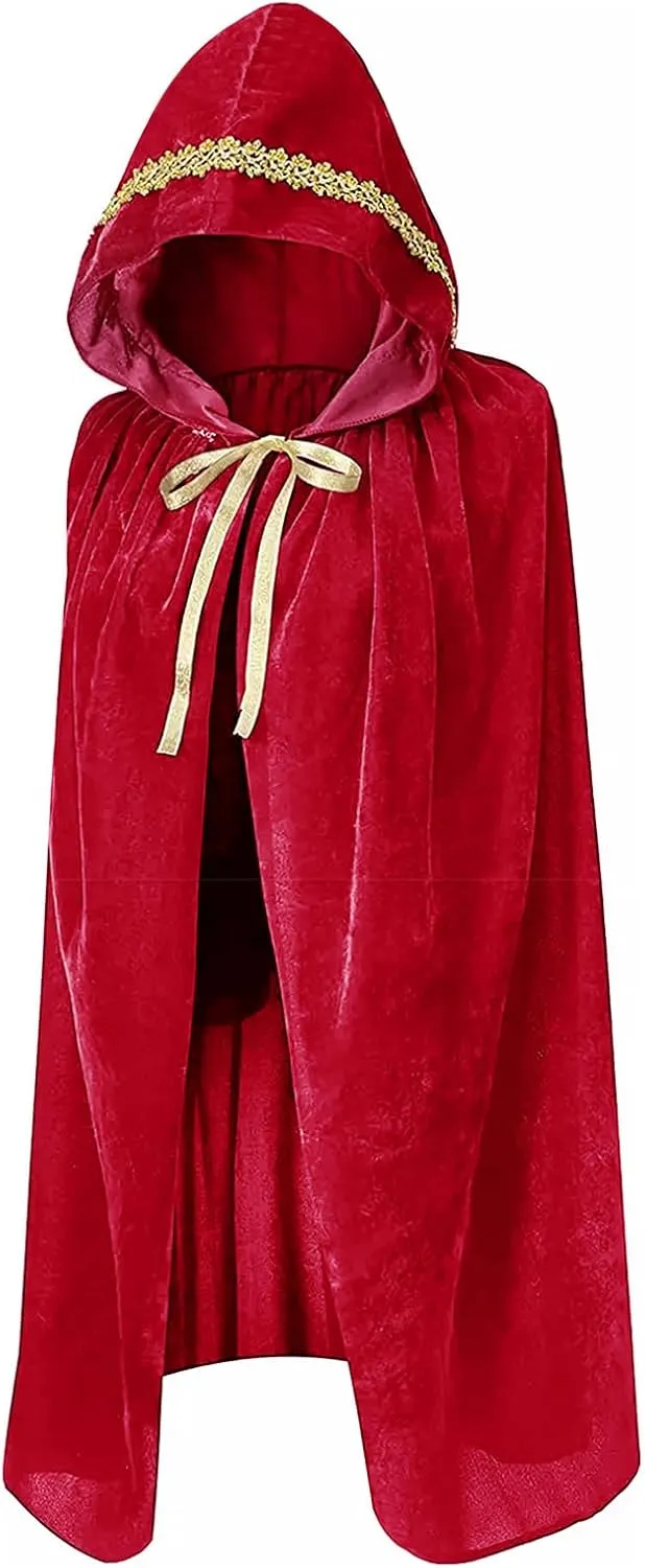 Starsouce Hooded Cloak Full Length Velvet Medieval Cape Halloween Party Cosplay Costumes for Men Women