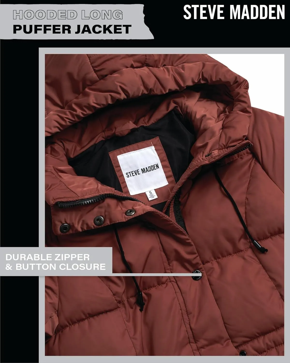 Steve Maden Women's Jacket - Cozy Hooded Long Puffer Jacket for Women with Waist Drawstrings - Warm Women's Down Jacket S-XL