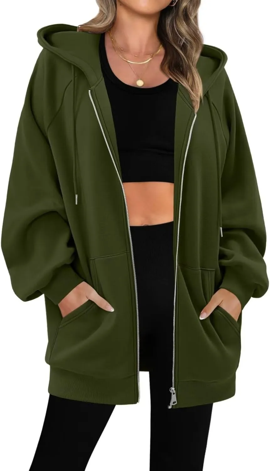 StunShow Women's Zip Up Hoodies Oversized Fleece Long Sleeve Sweatshirts Casual Fall Jacket Coat with Pocket(S-3XL)