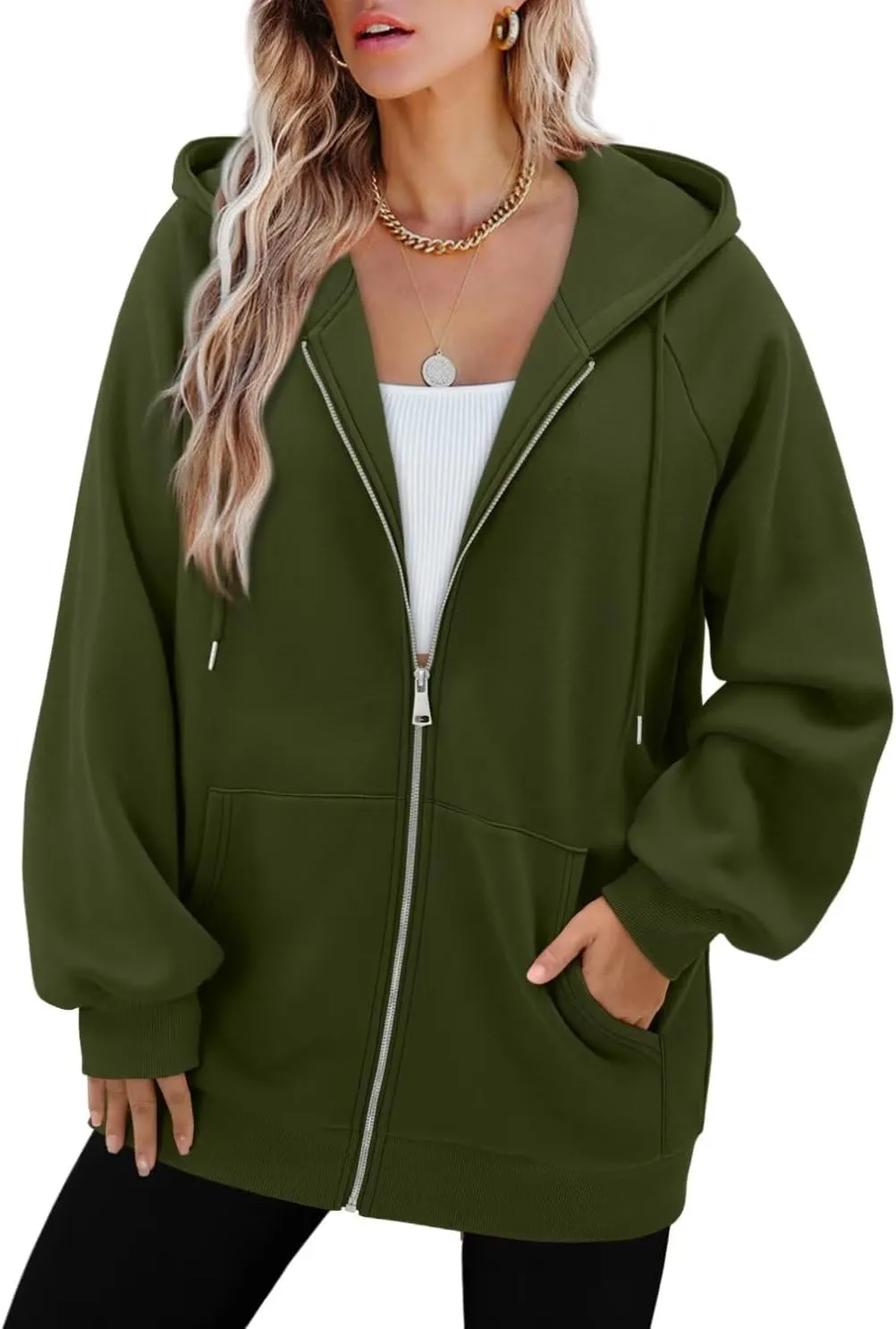 StunShow Women's Zip Up Hoodies Oversized Fleece Long Sleeve Sweatshirts Casual Fall Jacket Coat with Pocket(S-3XL)