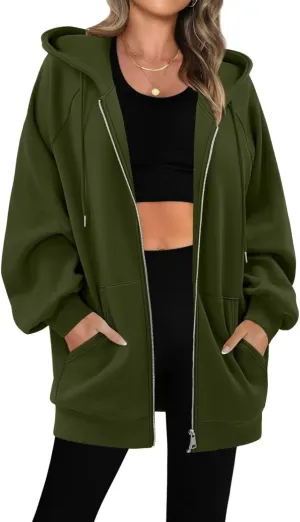 StunShow Women's Zip Up Hoodies Oversized Fleece Long Sleeve Sweatshirts Casual Fall Jacket Coat with Pocket(S-3XL)