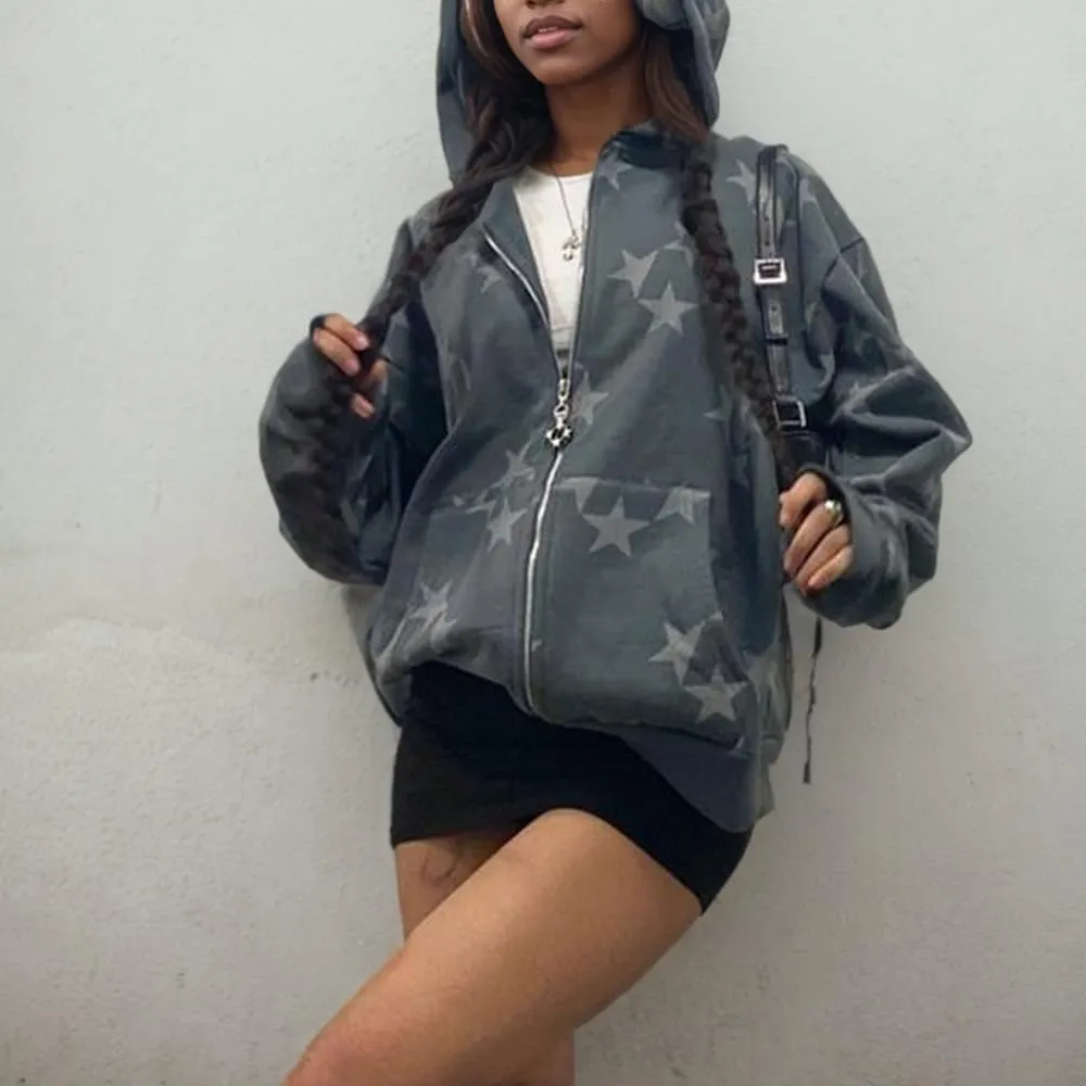 Sumleno Fairy Grunge Clothes Alt Emo Clothing Y2k Zip Up Hoodie Oversized Hooded Sweatshirt Harajuku Aesthetic Jacket