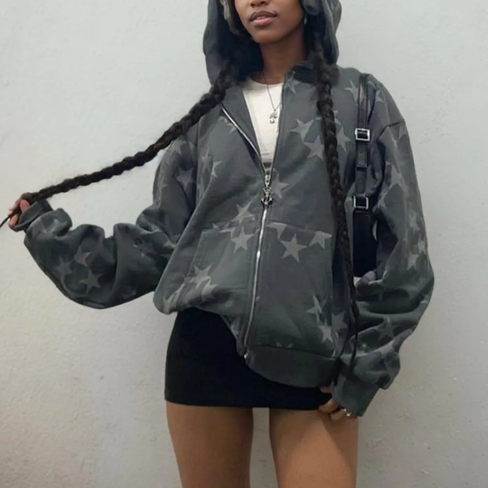 Sumleno Fairy Grunge Clothes Alt Emo Clothing Y2k Zip Up Hoodie Oversized Hooded Sweatshirt Harajuku Aesthetic Jacket