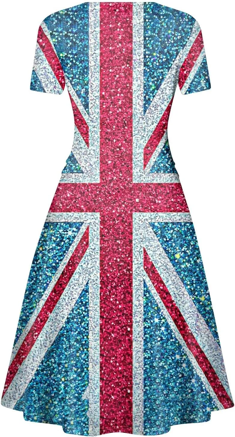 Summer Dresses for Women 2025 4th of July Dress Patriotic American Flag Dress Casual Beach Boho Vintage Midi Dresses