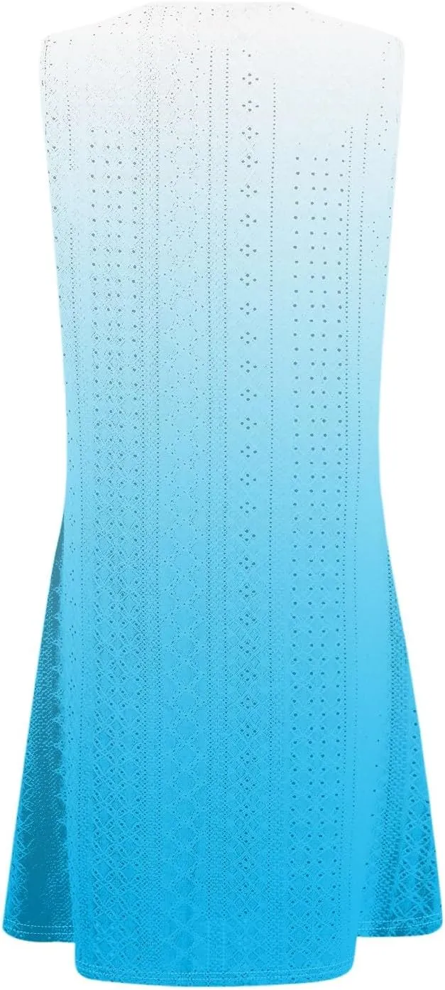 Summer Dresses for Women 2025 Eyelet Casual Sleeveless Sundresses Beach Cover Up with Pockets Loose Tank Dress