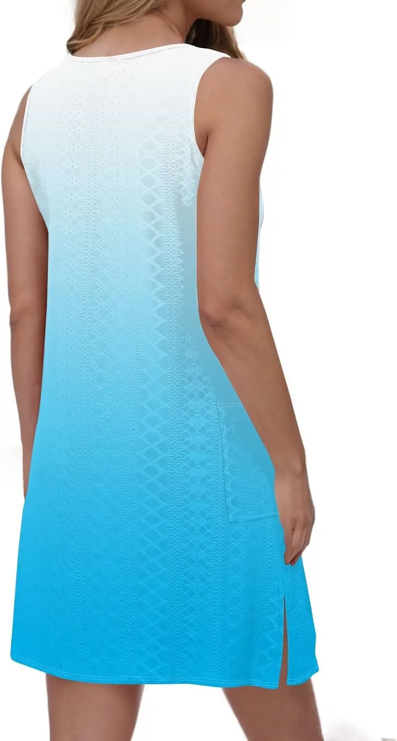 Summer Dresses for Women 2025 Eyelet Casual Sleeveless Sundresses Beach Cover Up with Pockets Loose Tank Dress