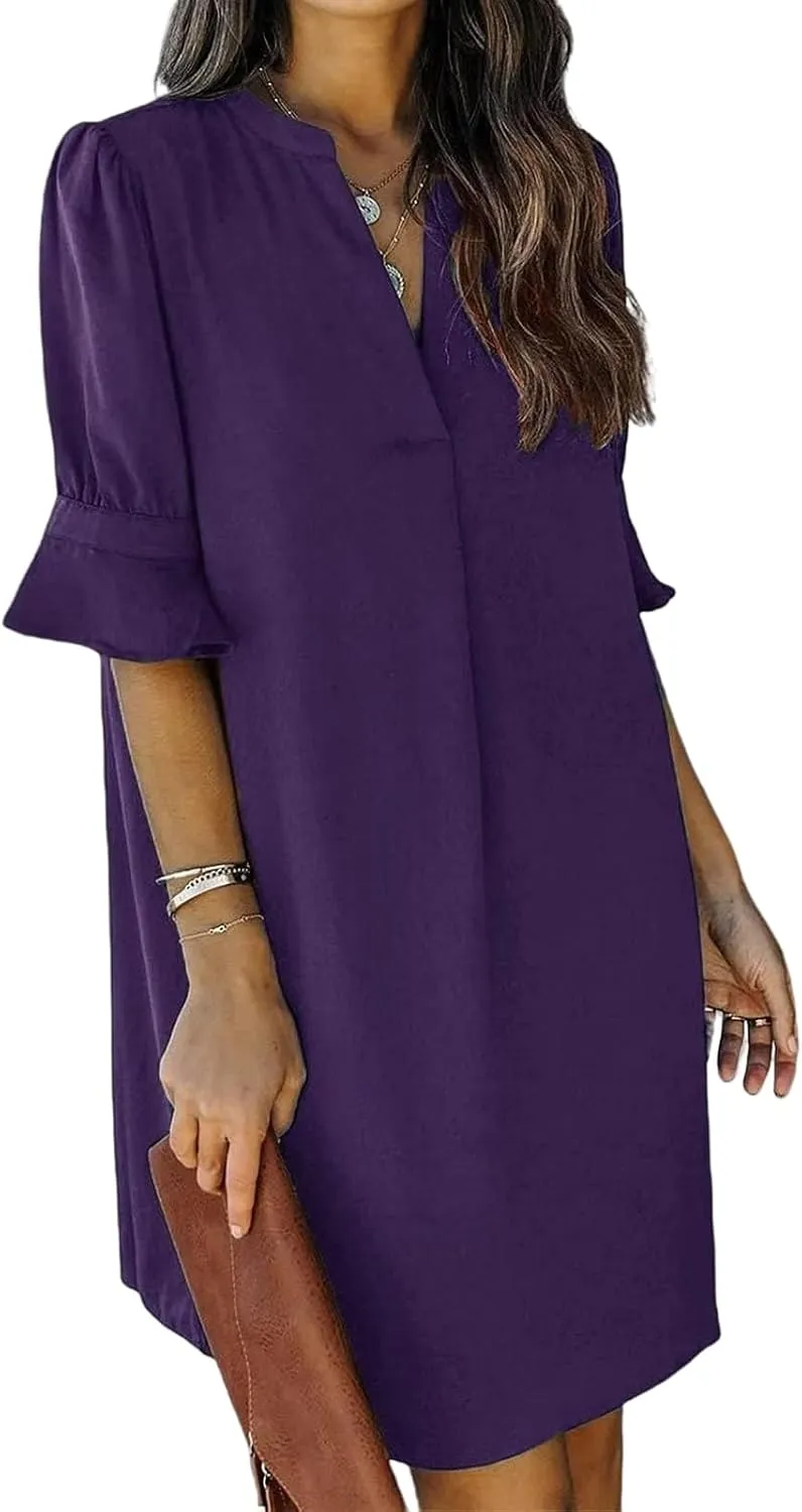 Summer Dresses for Women 2025 Loose Fit Plus Size Half Sleeve V Neck Dresses Fashion Casual Mini Dressy Sundress