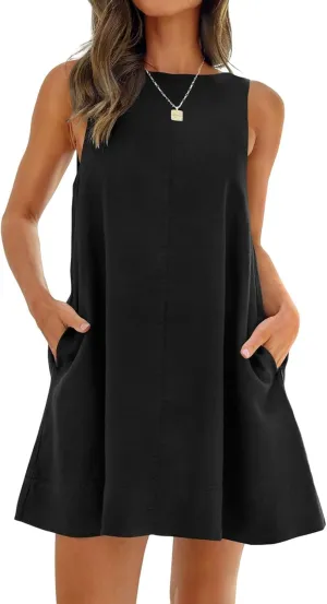 Summer Dresses for Women 2025 Sleeveless U Neck Tunic Mini Dress Beach Vacation Sundress Casual Fashion Dresses