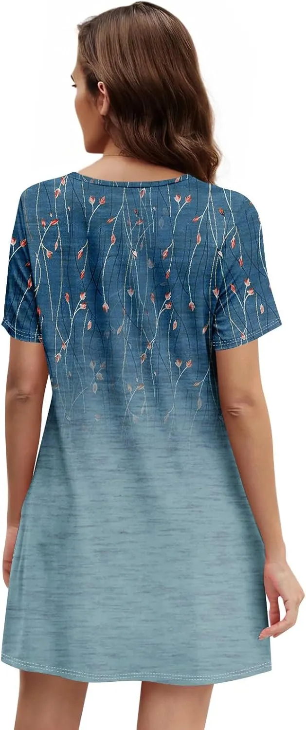 Summer Dresses for Women 2025 Square Neck Pleated Front Mini Dress Boho Floral Printed Beach Party Sundress