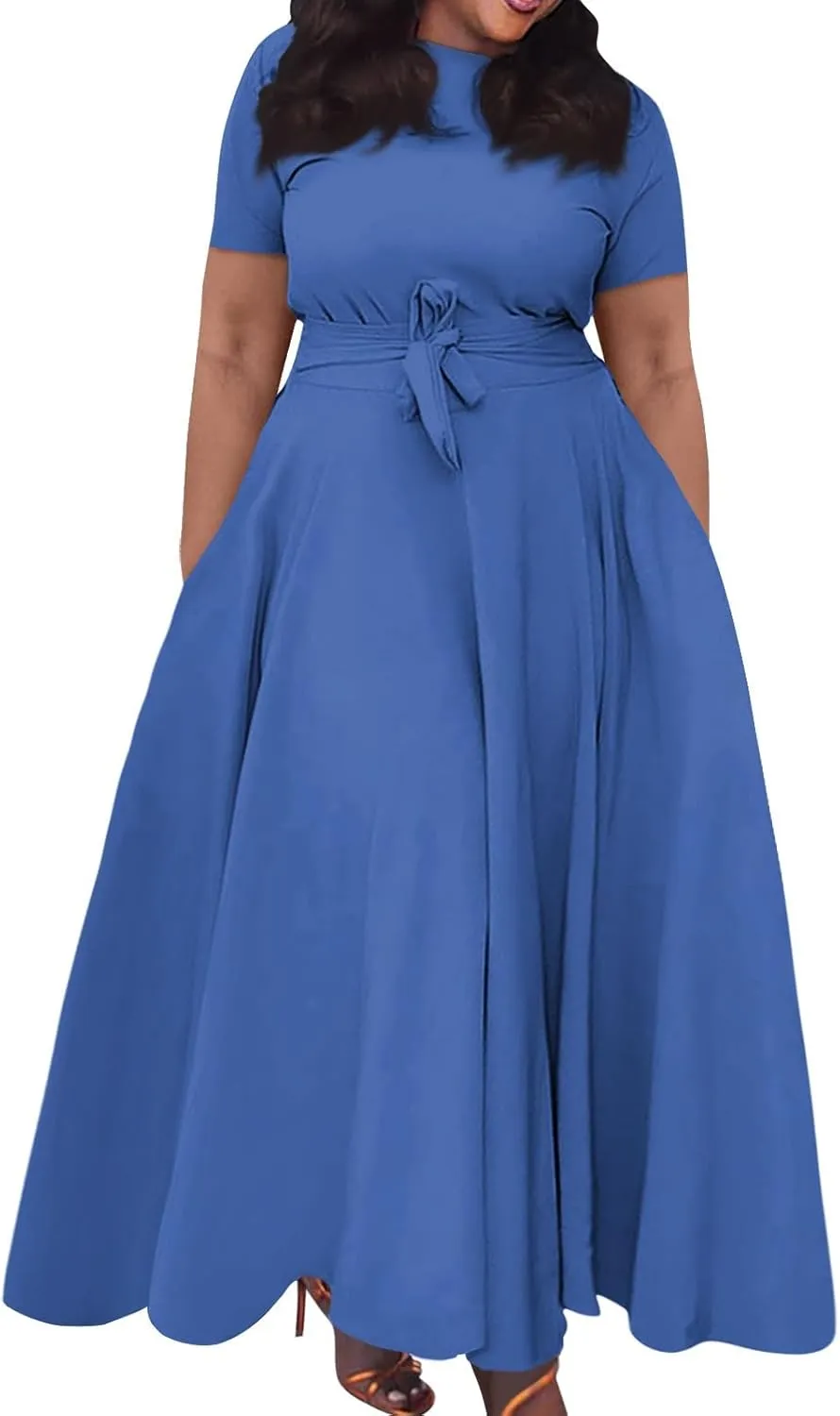 Summer Dresses for Women Beach Aline Midi Dresses Casual Flowy Tshirt Dress Floral Short Sleeve Dress with Pockets