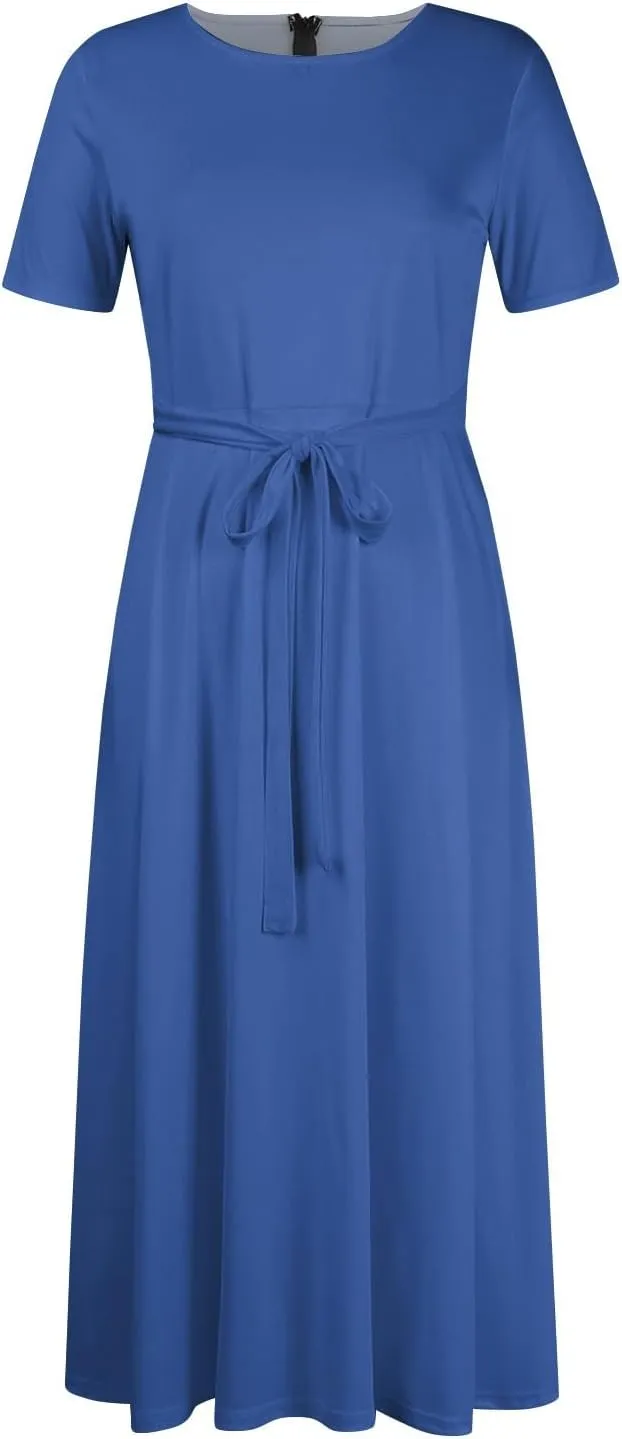 Summer Dresses for Women Beach Aline Midi Dresses Casual Flowy Tshirt Dress Floral Short Sleeve Dress with Pockets