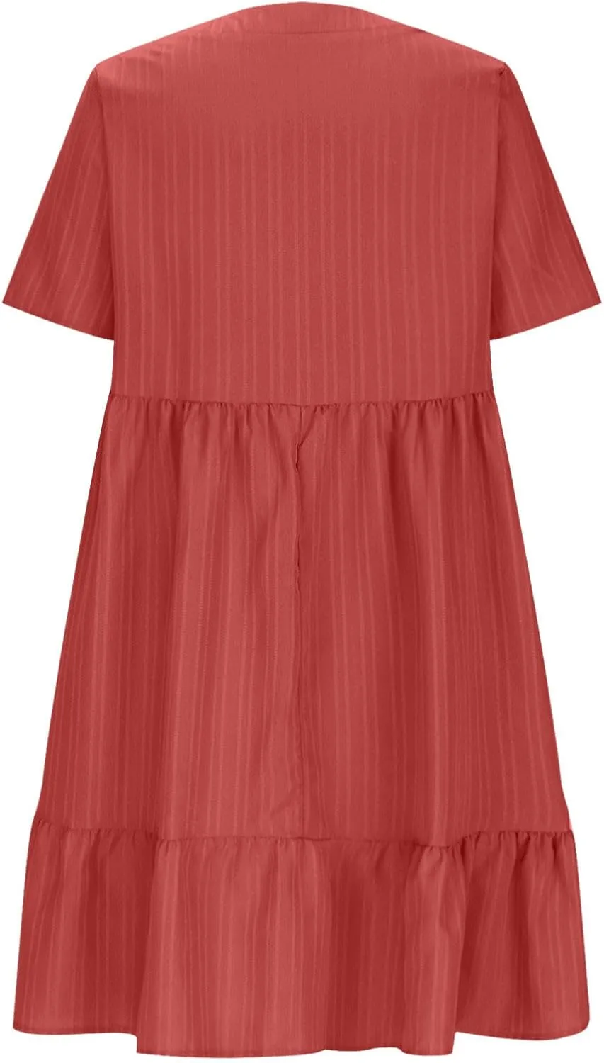 Summer Dresses for Women Casual Short Sleeve V-Neck Solid Sundress Loose Fit Pleated Vacation Beach Dress