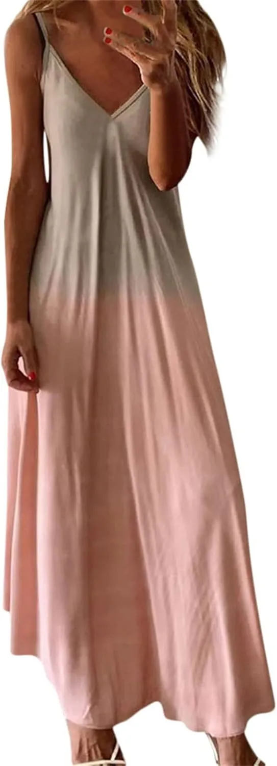 Summer Dresses for Womens 2024 Dressy Casual Sleeveless Sexy V Neck Long Maxi Dress Beach Floor Length Sundress