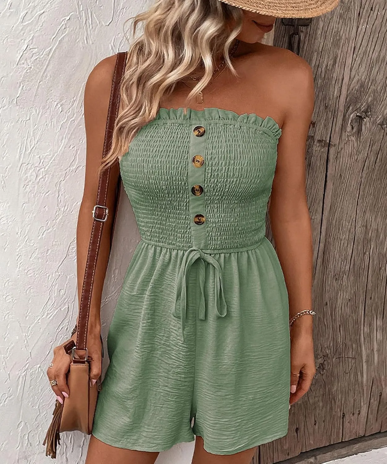 Sumtory Women's Strapless Printed Short Rompers Beachwear One Piece jumpsuit
