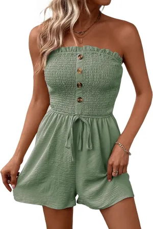 Sumtory Women's Strapless Printed Short Rompers Beachwear One Piece jumpsuit