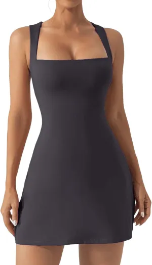 Sundress for Women Sexy Sleeveless Square Neck Mini Dresses Spaghetti Strap Tunic Dresses Fashion Party Club Dress